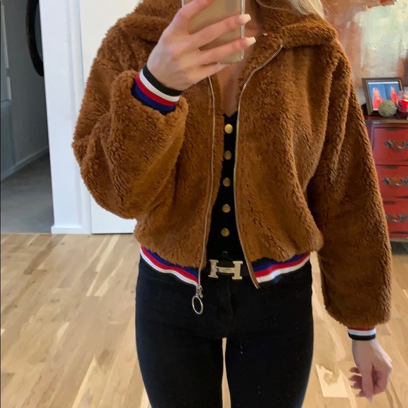 Faux Fur 3 Stripe Hem Teddy Jacket - Picture 4 of 8